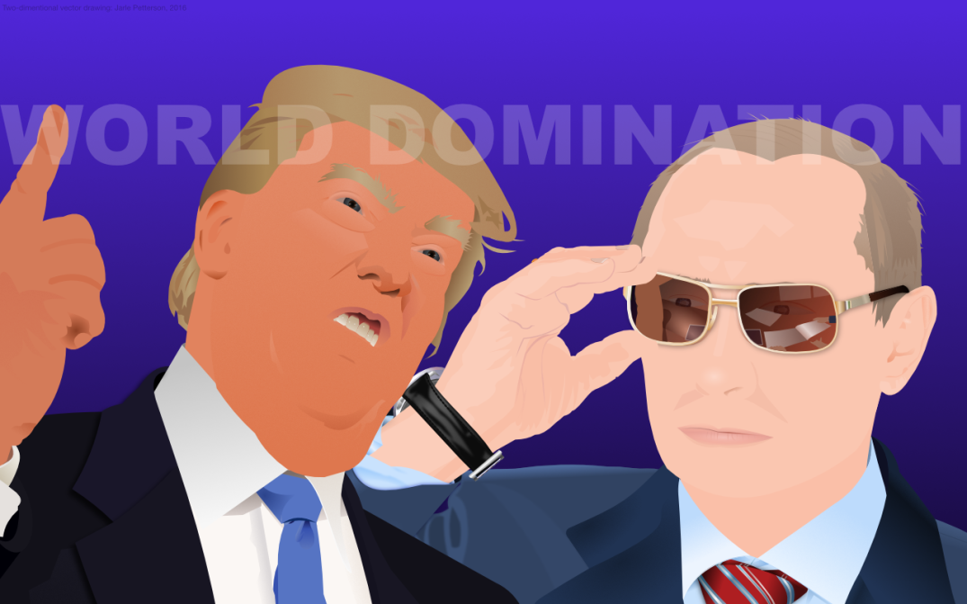 The U.S. Republican party's presidential candidate Donald Trump and Russia's president Vladimir Putin. Blogger's own drawing.